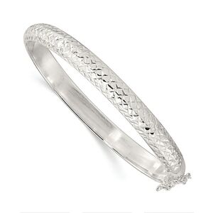 Rhodium Over Sterling Silver Polished and Diamond-cut 7.00mm Hinged Bangle ✨️
